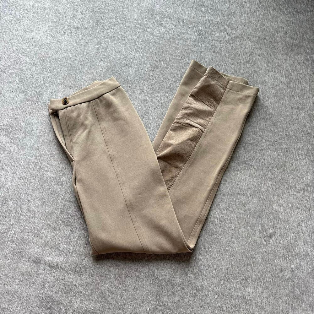 Beige Suede Panel Trousers